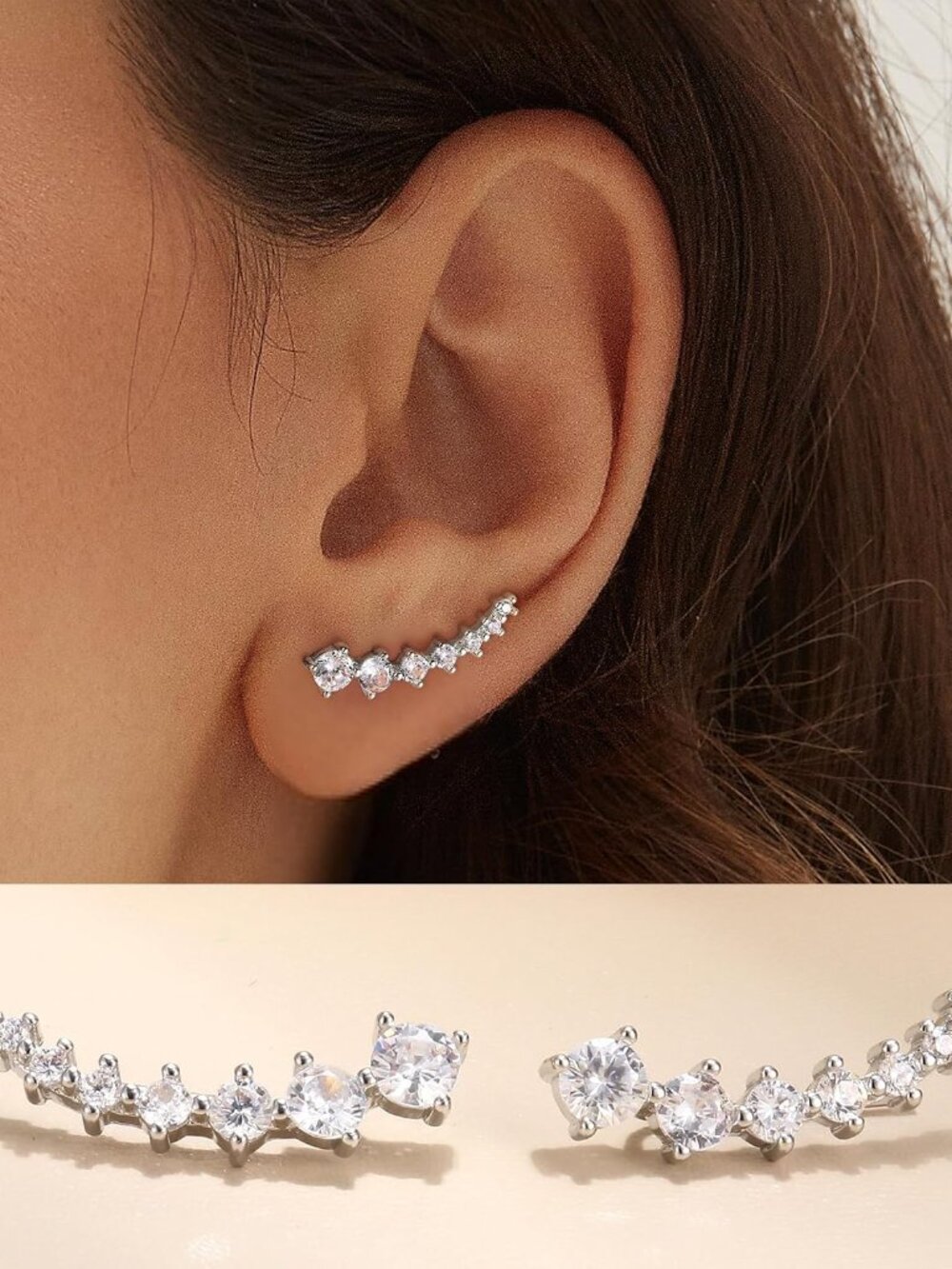 6Pairs Ear Cuffs Climber Hoop Earring CZ Arrow Crawler Stud Earring Jacket for W - Picture 2 of 6